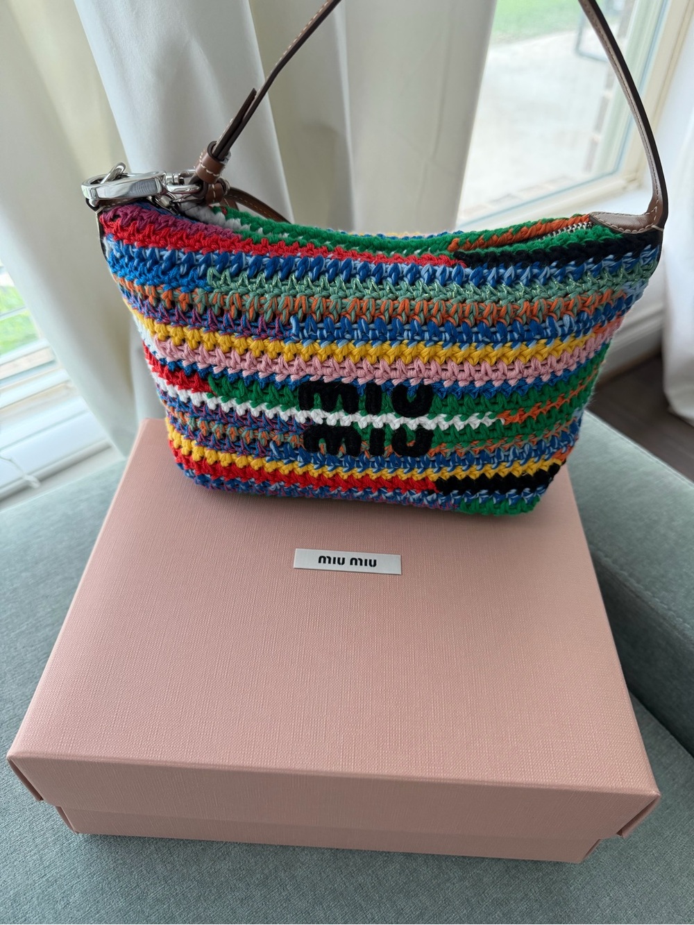 Miu Miu Multicolor Crocheted Stripe Shoulder Bag